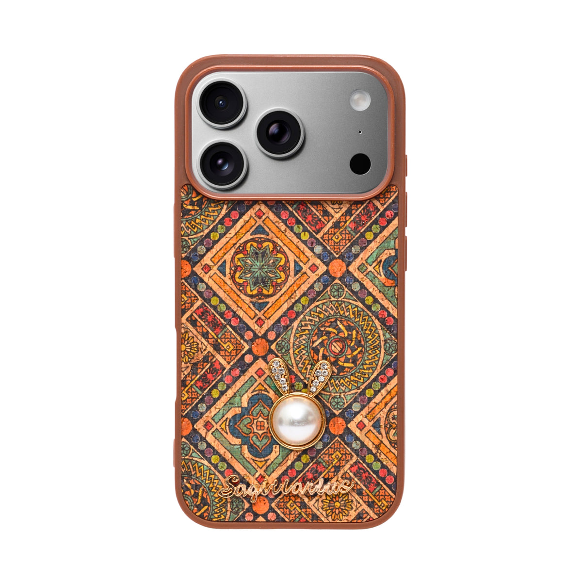 Bohemian Ethnic Print Cork Texture with Pearl Detail Phone Case for iPhone 17 Pro