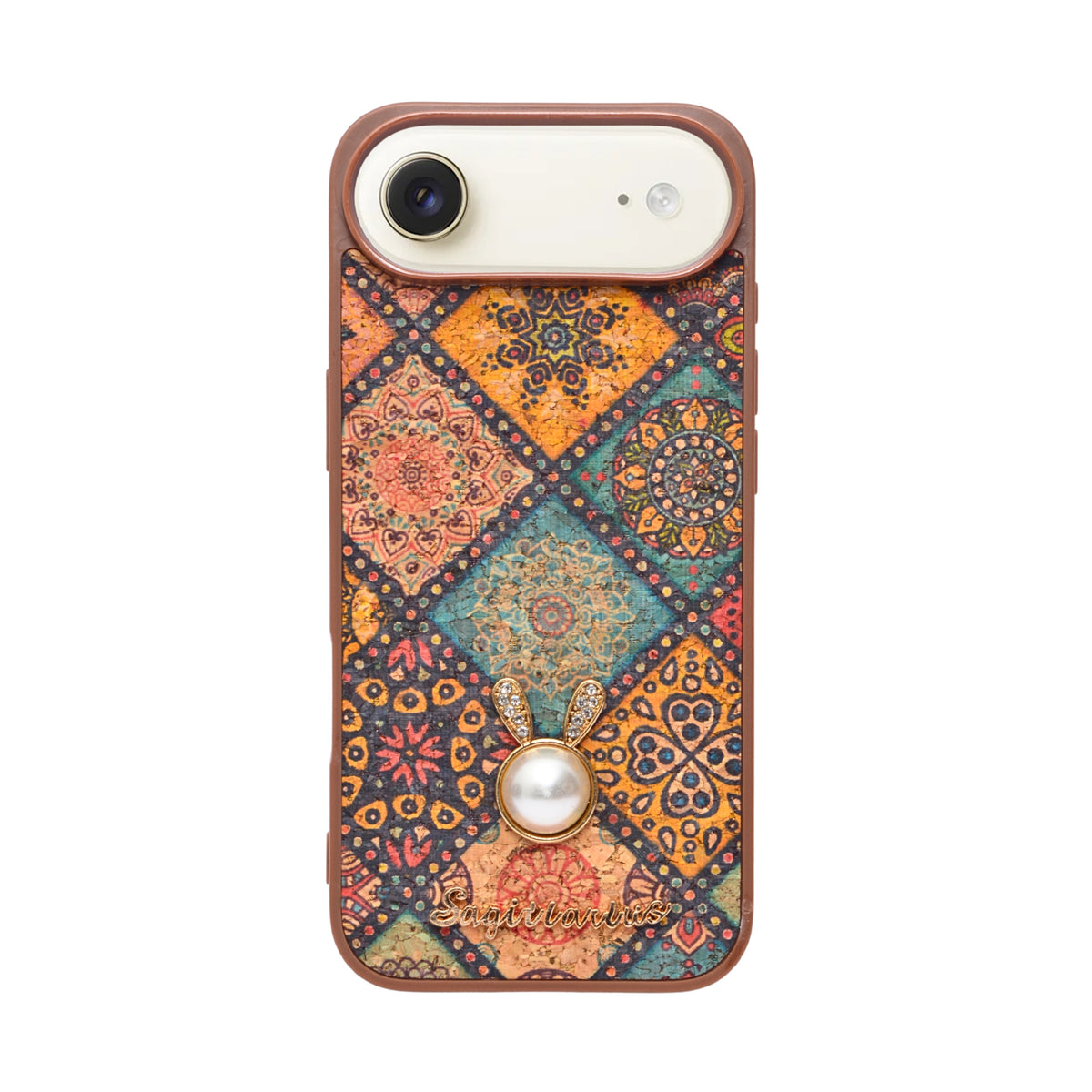 Bohemian Ethnic Print Cork Texture with Pearl Detail Phone Case for iPhone 17 Air