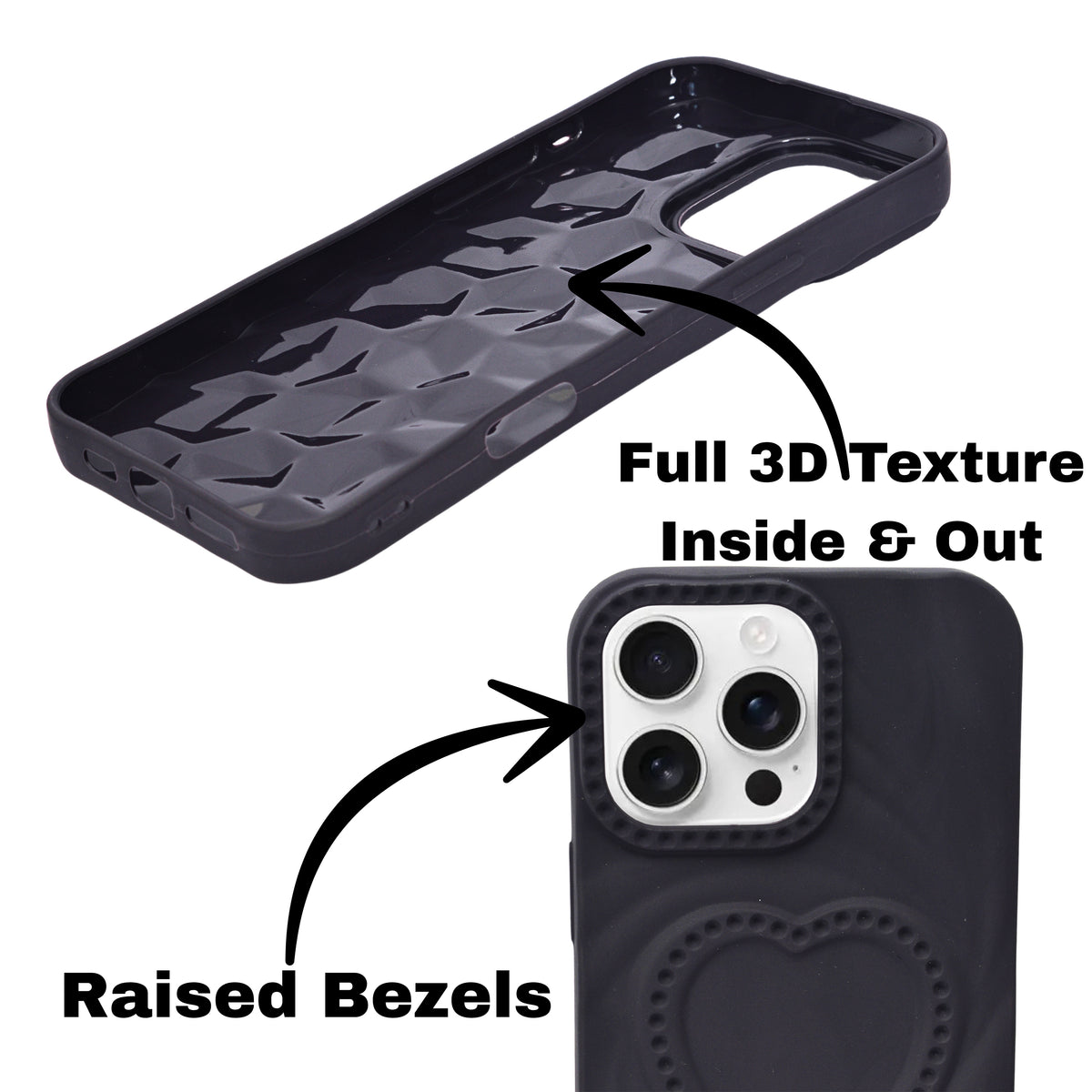 3D Heart Design Soft Silicone Protective Case for iPhone 16 Pro