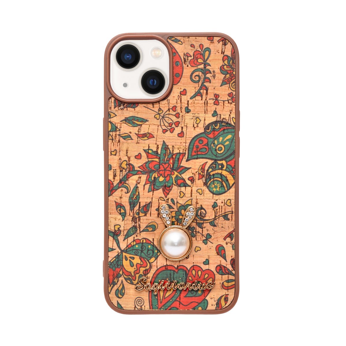 Bohemian Ethnic Print Cork Texture with Pearl Detail Phone Case for iPhone 13 / 14