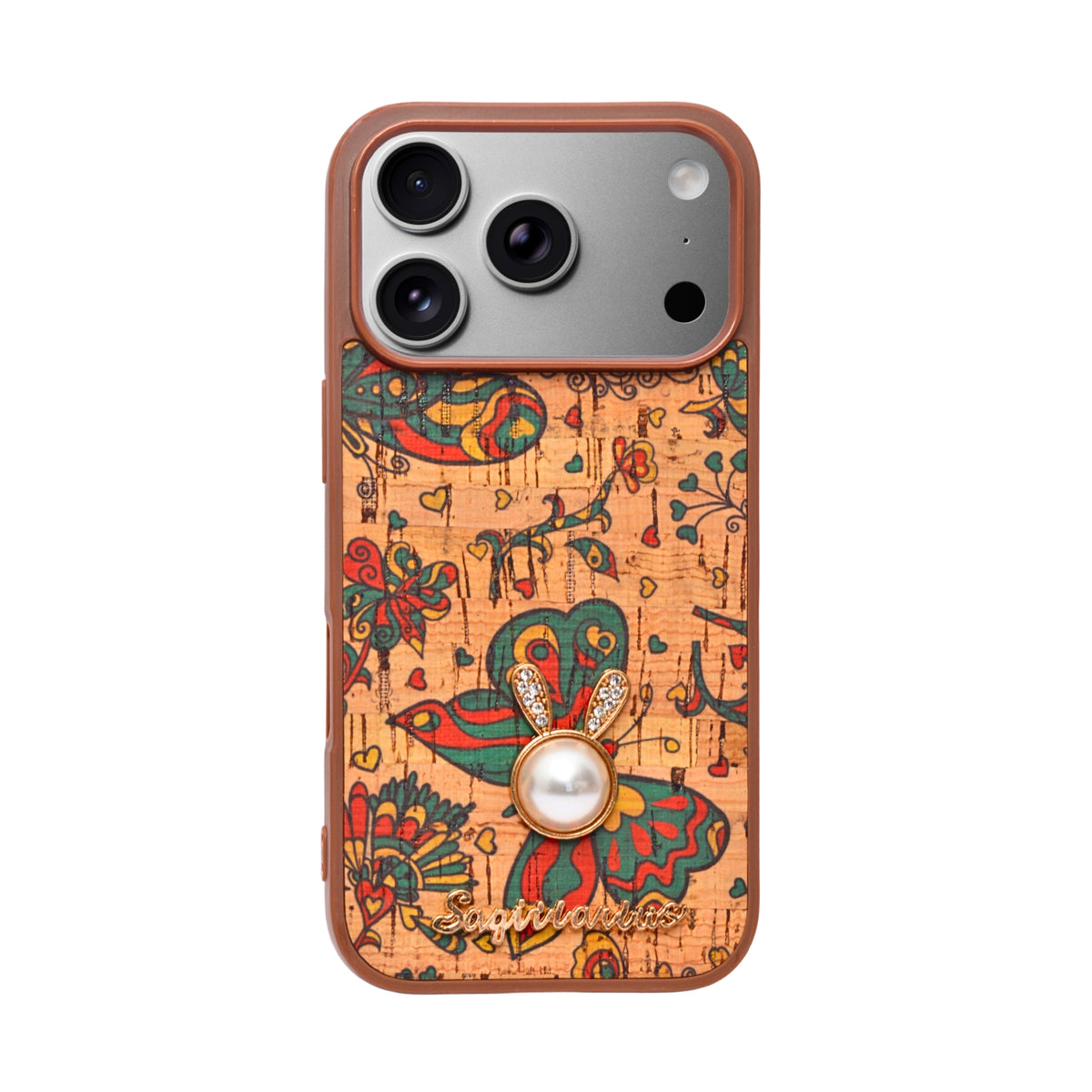 Bohemian Ethnic Print Cork Texture with Pearl Detail Phone Case for iPhone 17 Pro
