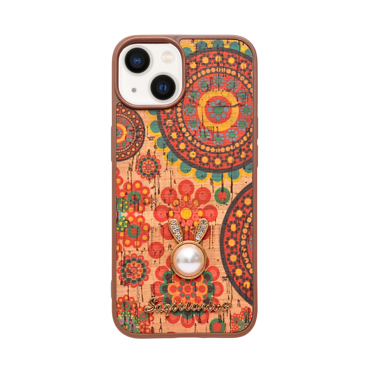 Bohemian Ethnic Print Cork Texture with Pearl Detail Phone Case for iPhone 13 / 14