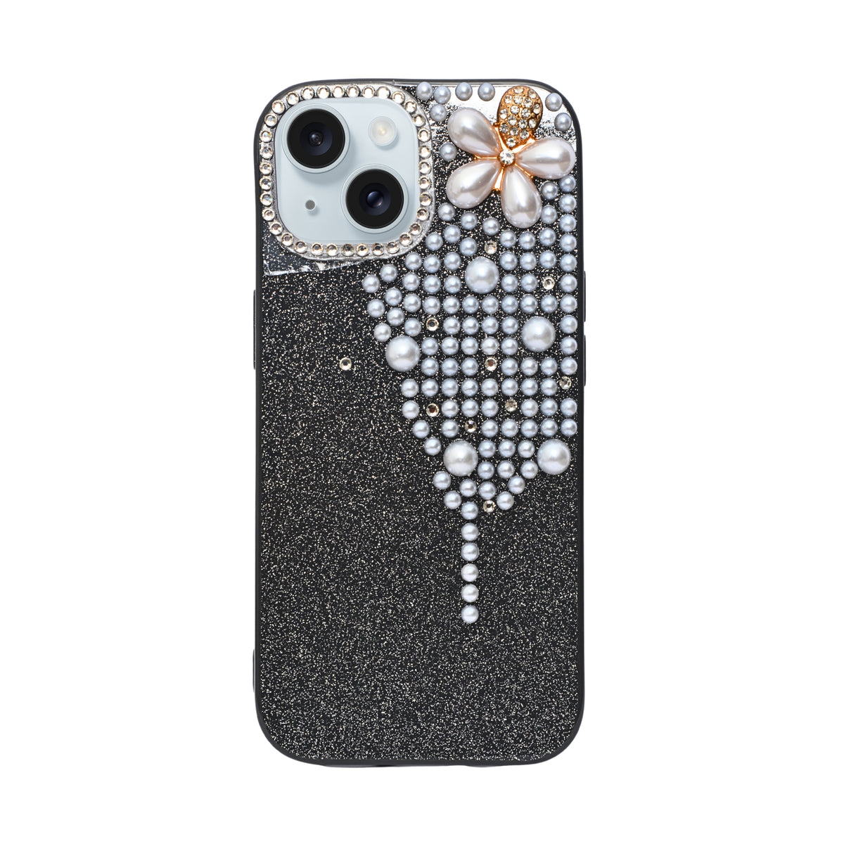 Luxury Glitter Finish with 3D Pearl Flower Design Phone Case for iPhone 14 Plus/ 15 Plus