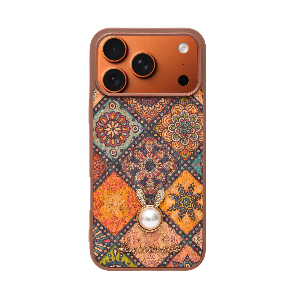 Bohemian Ethnic Print Cork Texture with Pearl Detail Phone Case for iPhone 17 Pro Max