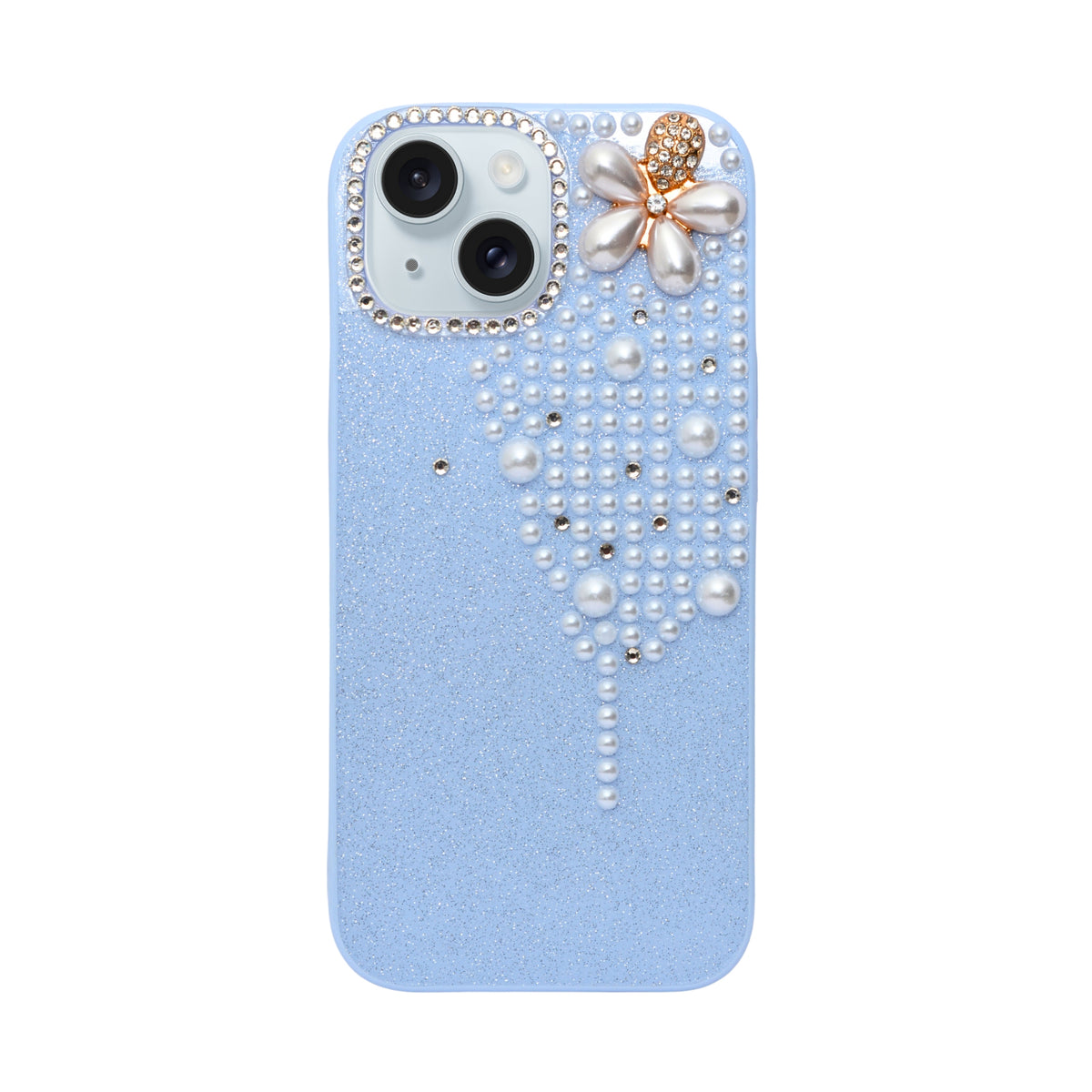 Luxury Glitter Finish with 3D Pearl Flower Design Phone Case for iPhone 14 Plus/ 15 Plus