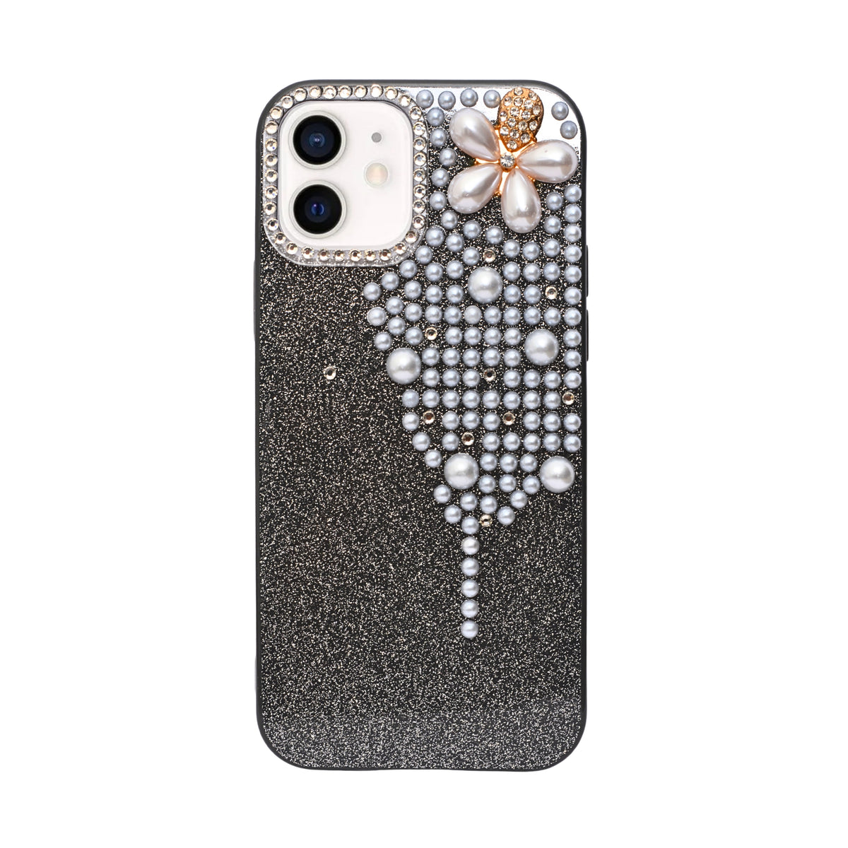 Luxury Glitter Finish with 3D Pearl Flower Design Phone Case for iPhone 12 / 12 Pro