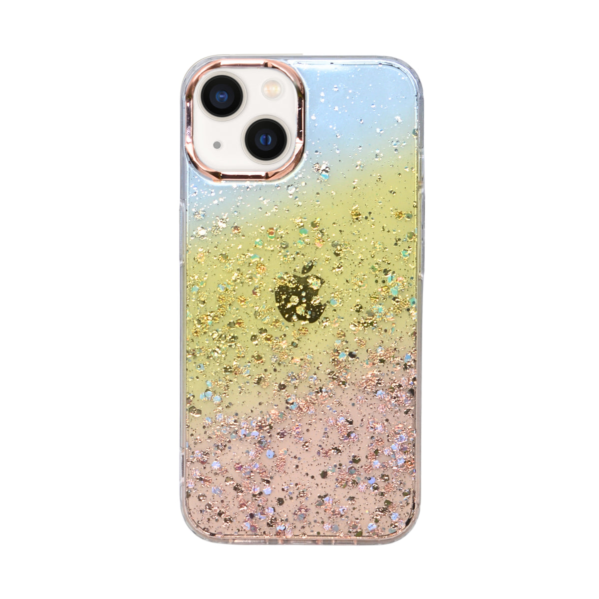 Gradient Glitter with Rose Gold Camera Ring Phone Case for iPhone 13 / 14
