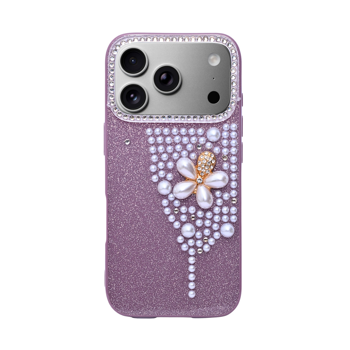 Luxury Glitter Finish with 3D Pearl Flower Design Phone Case for iPhone 17 Pro Max