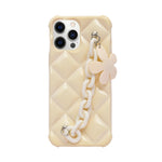 Luxury Quilted Soft Phone Case with Cute Flower Chain for iPhone 12 Pro Max