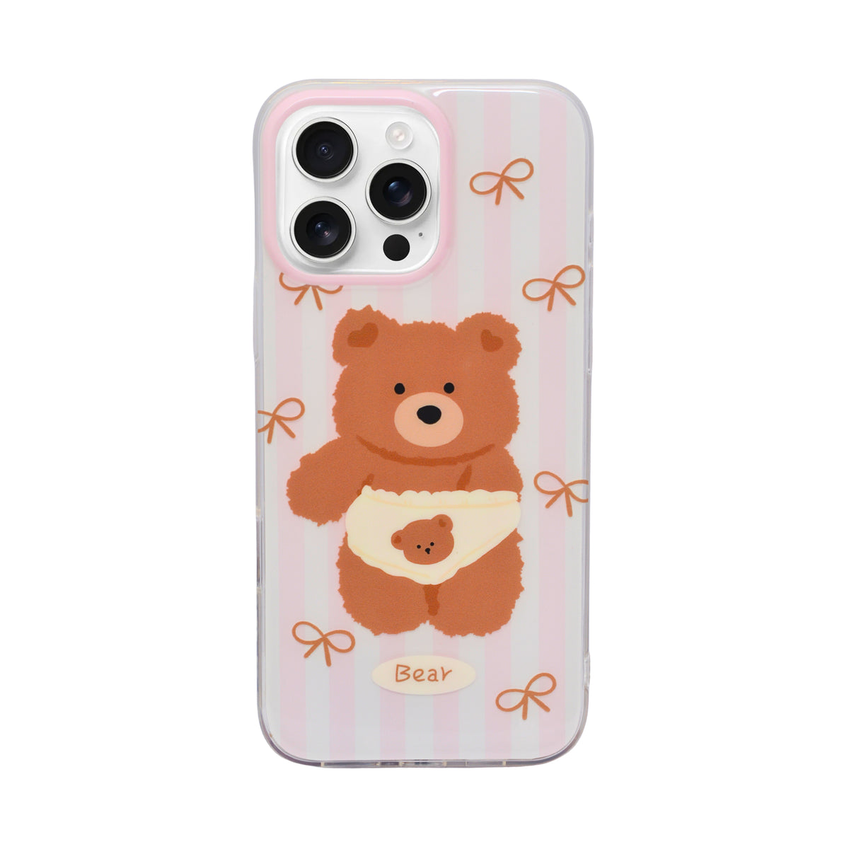 Pastel Teddy Bear Aesthetic Phone Case with Matching Charm for iPhone 16 Pro Max