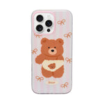 Pastel Teddy Bear Aesthetic Phone Case with Matching Charm for iPhone 16 Pro Max