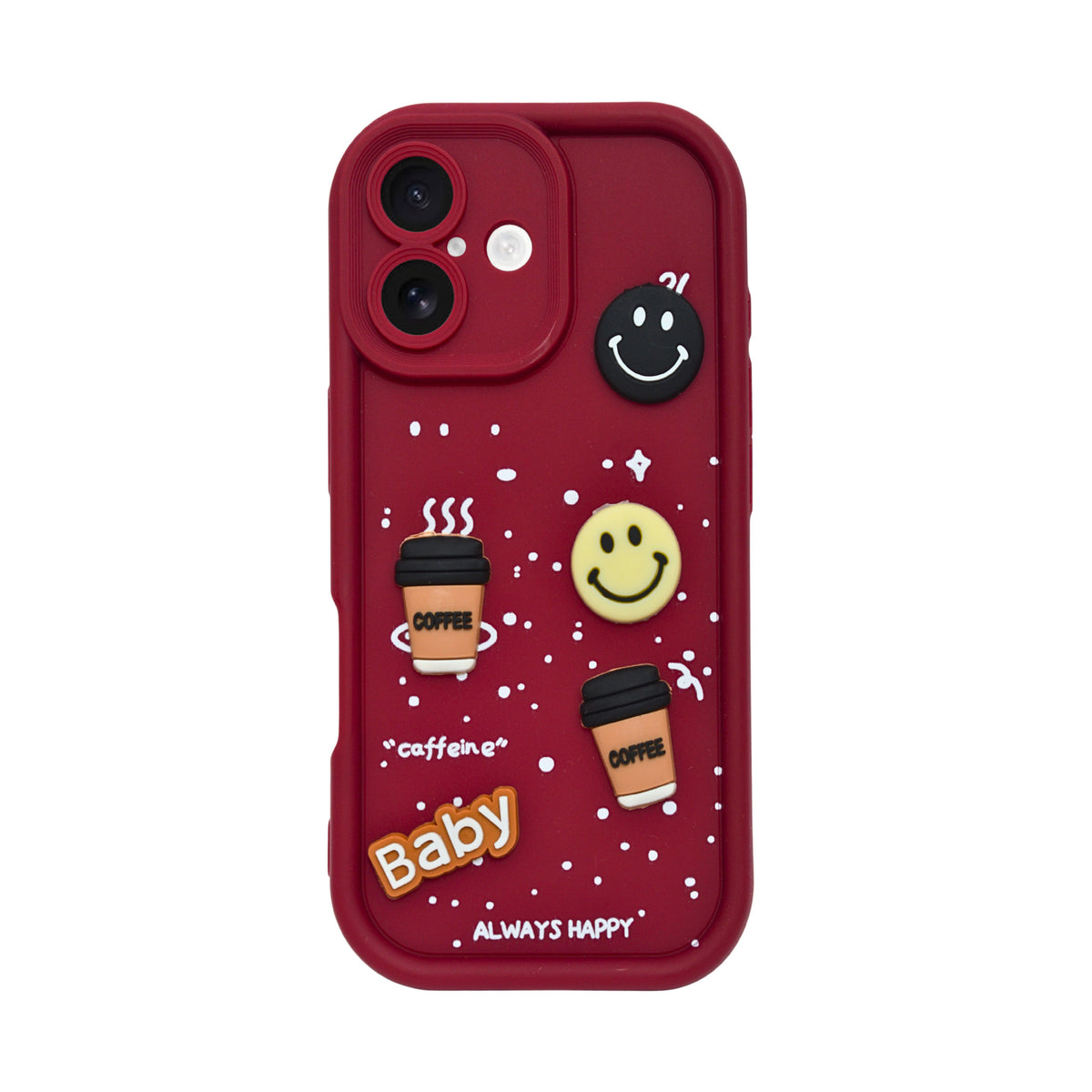 Adorable Coffee Vibe 3D Patch Silicone Phone Case with Cute Bear and Smiley for iPhone 16