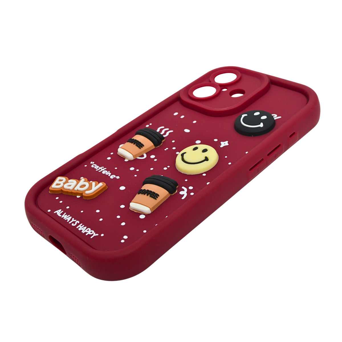 Adorable Coffee Vibe 3D Patch Silicone Phone Case with Cute Bear and Smiley for iPhone 16