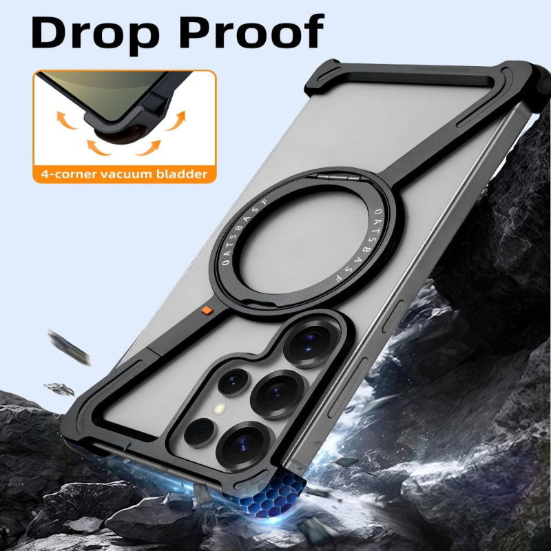 Z-Shape Metal Frameless MagSafe Rotation Stand Case For Samsung S25 Ultra