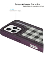 Leather Case, Classic Elegant Slim PU Checks Luxury Design Case For iPhone 16 Pro