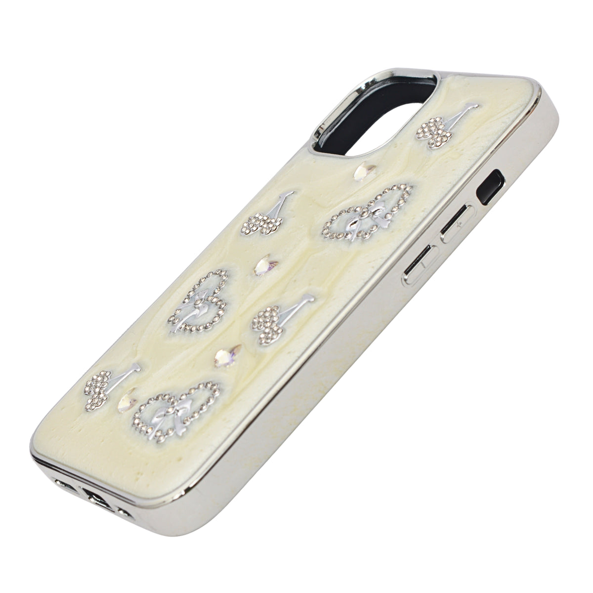Rhinestone Embellished White Marble Phone Case for iPhone 13/ 14