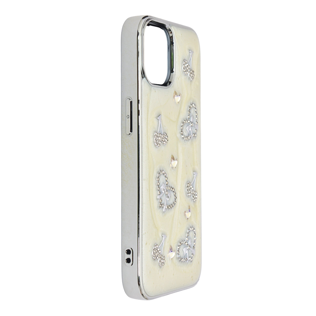 Rhinestone Embellished White Marble Phone Case for iPhone 13/ 14