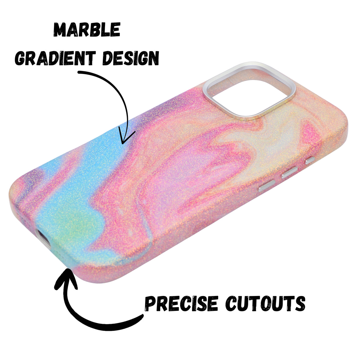 Glitter Marble Rainbow Case with Sparkle Finish Cover For iPhone 16 Pro Max
