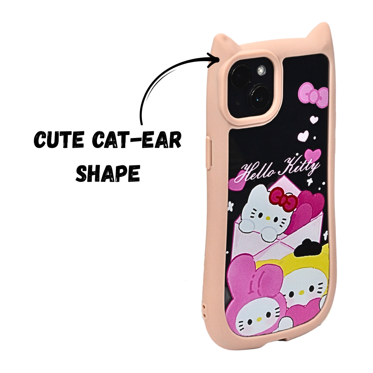 Cute Cartoon Phone Case with Cat Ears For iPhone 14Plus/15 Plus