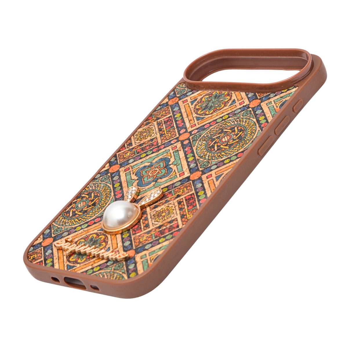 Bohemian Ethnic Print Cork Texture with Pearl Detail Phone Case for iPhone 17 Air