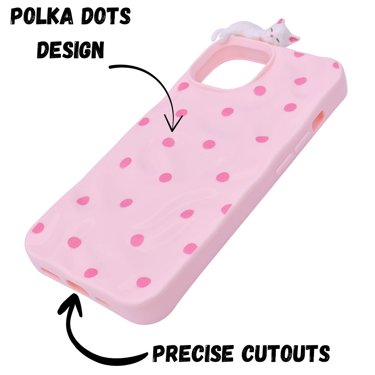 3D Cartoon Character with Polka Dots Soft Phone Case for iPhone 13/ 14
