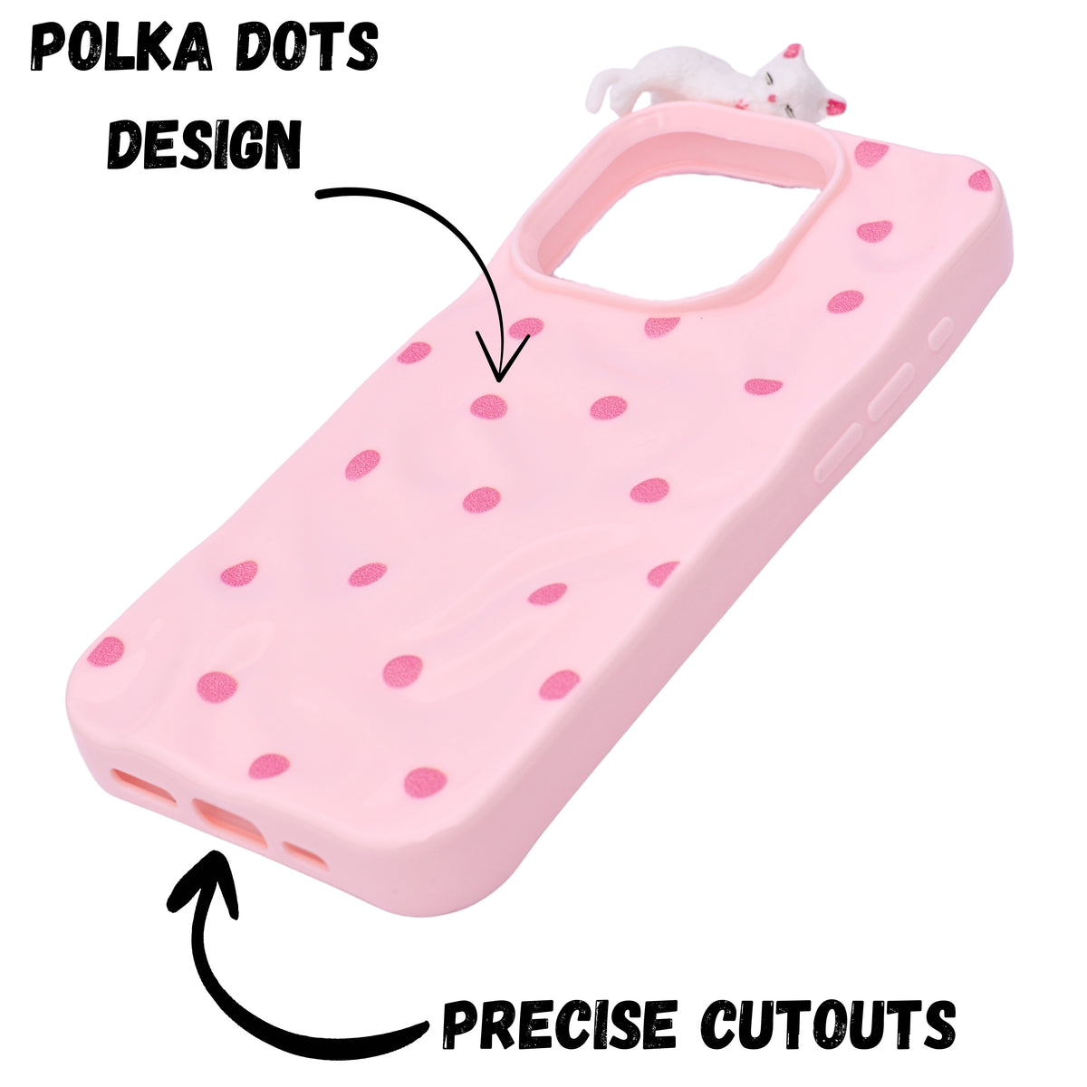 3D Cartoon Character with Polka Dots Soft Phone Case for iPhone 15 Pro Max