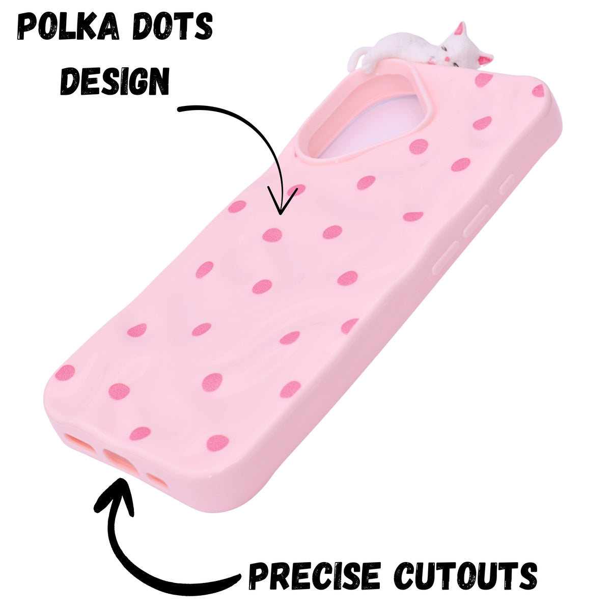 3D Cartoon Character with Polka Dots Soft Phone Case for iPhone 16 Plus