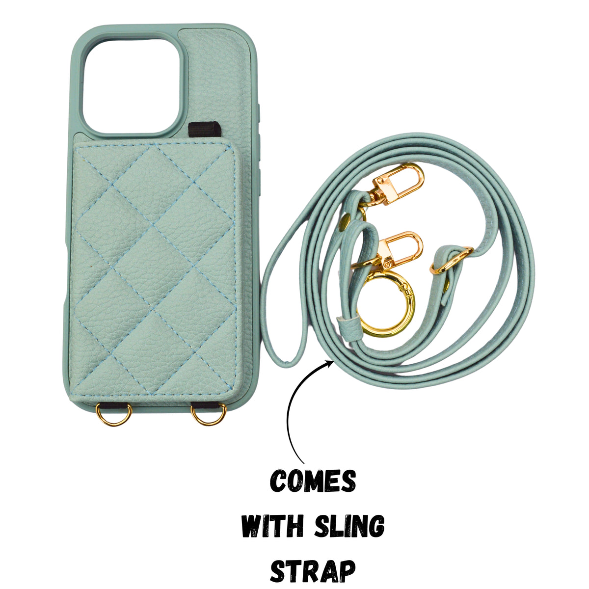 Quilted PU Leather Wallet with Mirror Card Holder & Detachable Sling Phone Case for iPhone 16 Pro