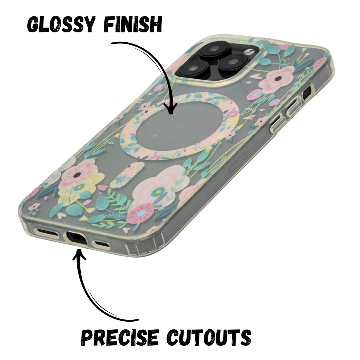 Floral Transparent MagSafe Shockproof Protection Phone Case For iPhone 14 Pro Max