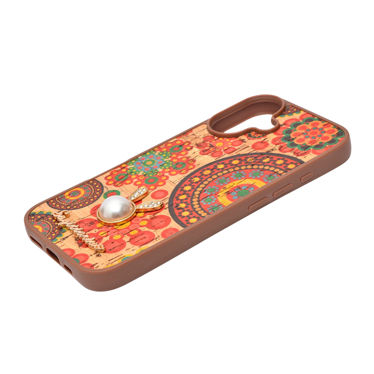 Bohemian Ethnic Print Cork Texture with Pearl Detail Phone Case for iPhone 17