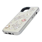 Rhinestone Embellished White Marble Phone Case for iPhone 13/ 14