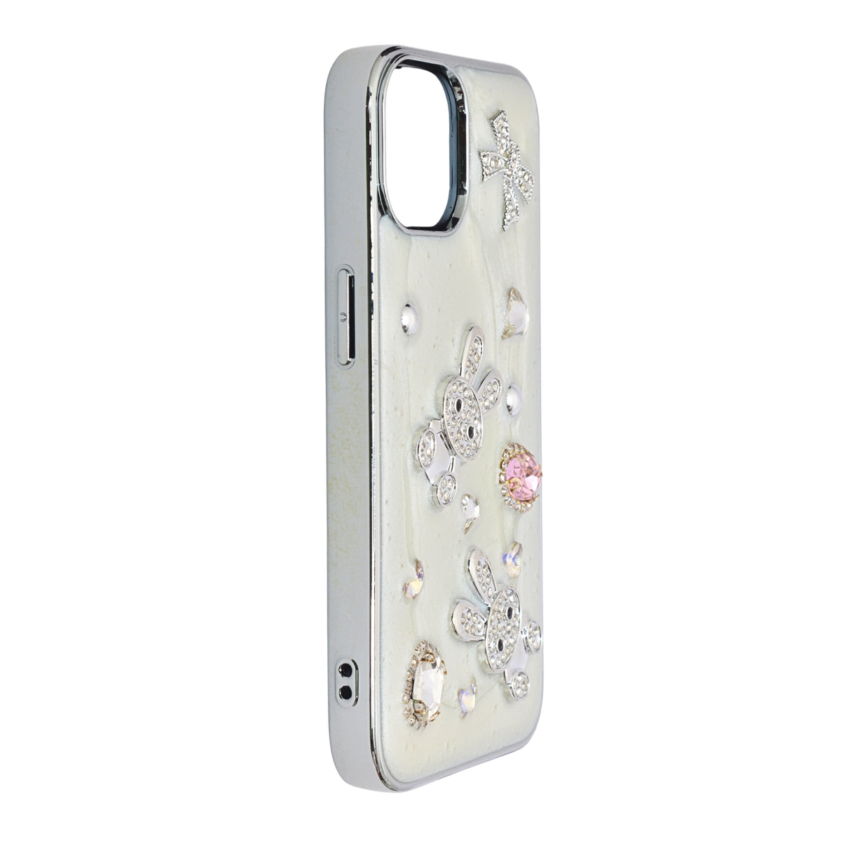 Rhinestone Embellished White Marble Phone Case for iPhone 13/ 14
