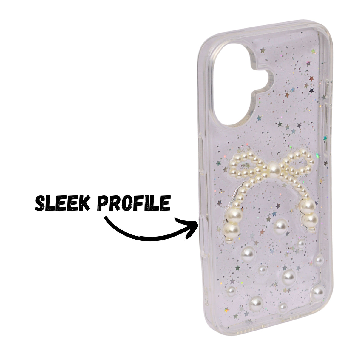 Elegant Pearl Bow Resin Glitter Phone Case for iPhone 16