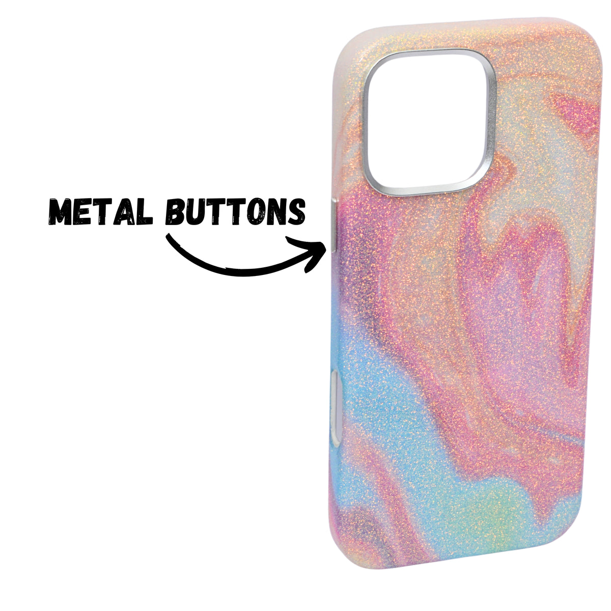 Glitter Marble Rainbow Case with Sparkle Finish Cover For iPhone 16 Pro Max
