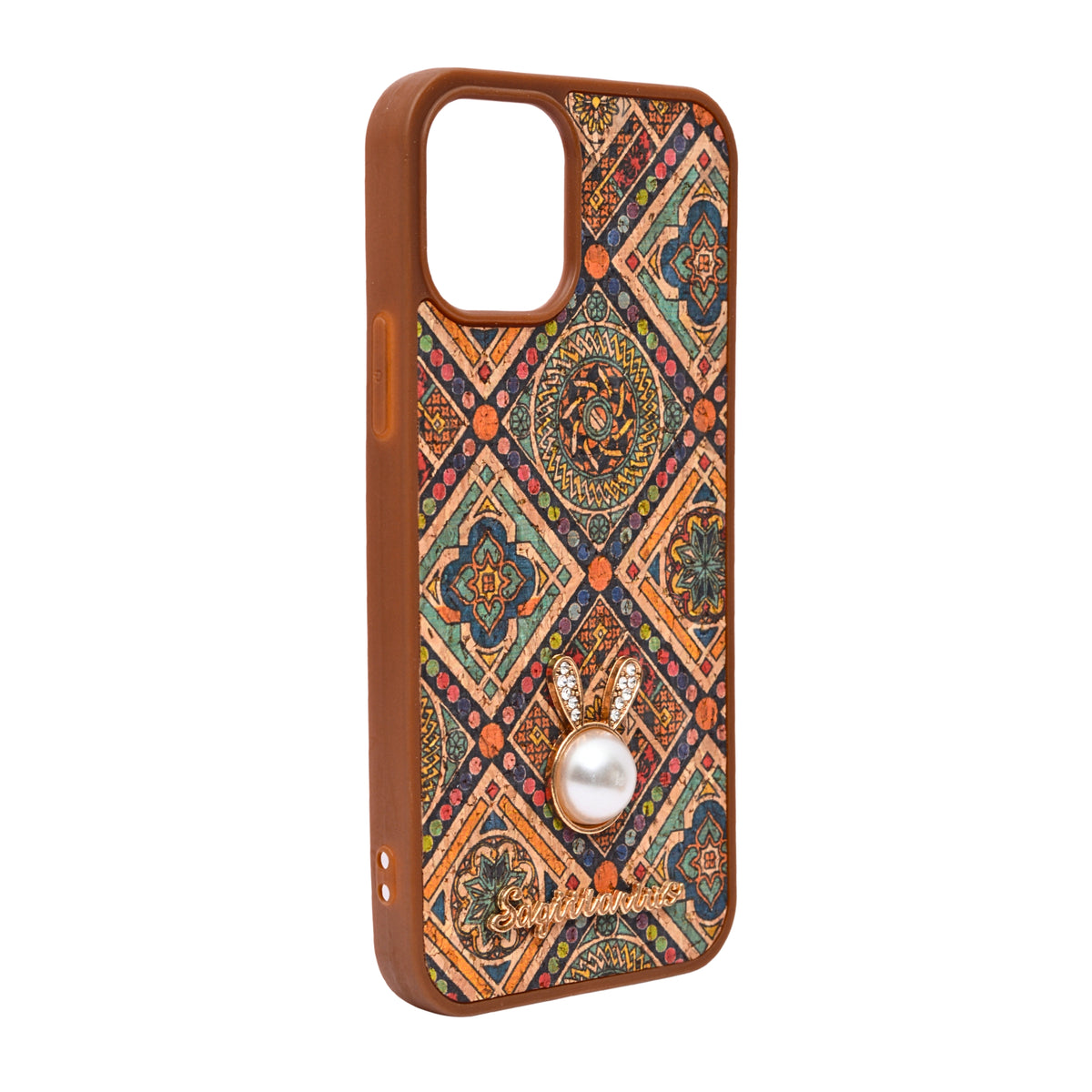 Bohemian Ethnic Print Cork Texture with Pearl Detail Phone Case for iPhone 12 / 12 Pro