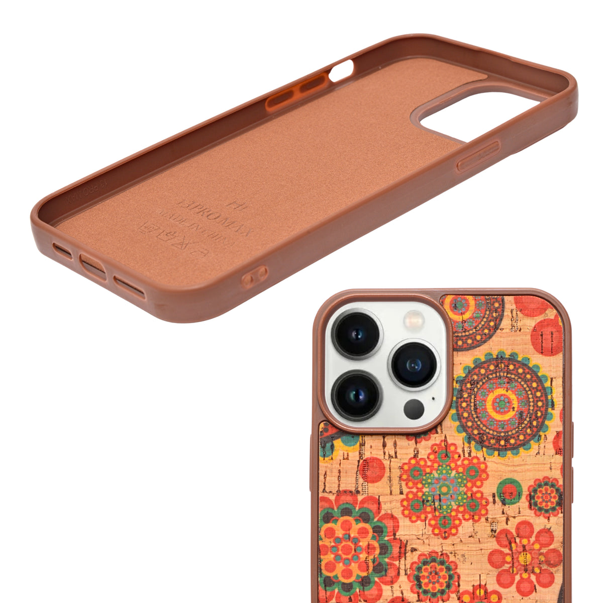 Bohemian Ethnic Print Cork Texture with Pearl Detail Phone Case for iPhone 13 Pro Max
