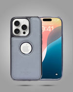Stitched Leather Logo Visible Vintage Ultra Slim Protective Cover For iPhone 15 Pro