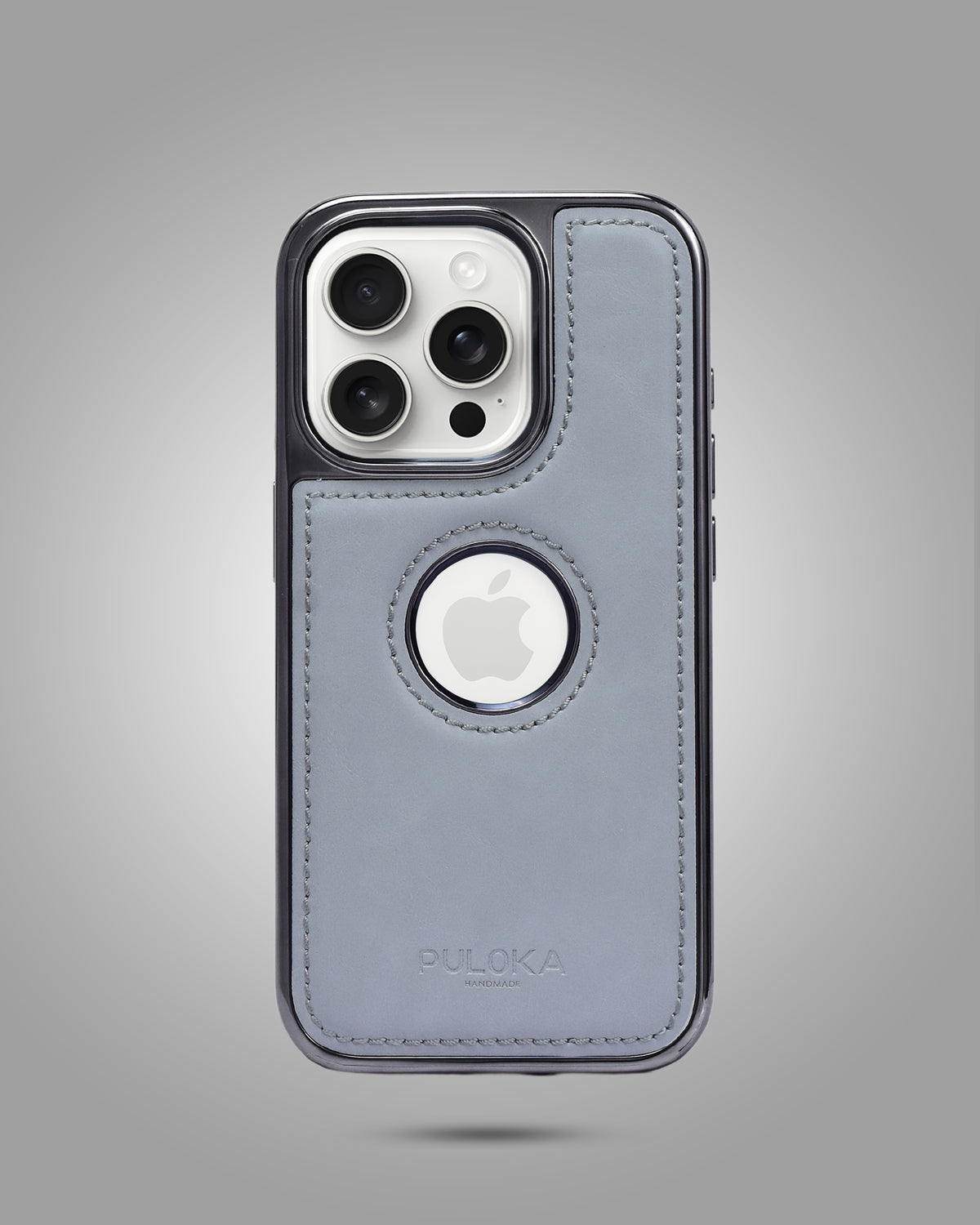 Stitched Leather Logo Visible Vintage Ultra Slim Protective Cover For iPhone 15 Pro