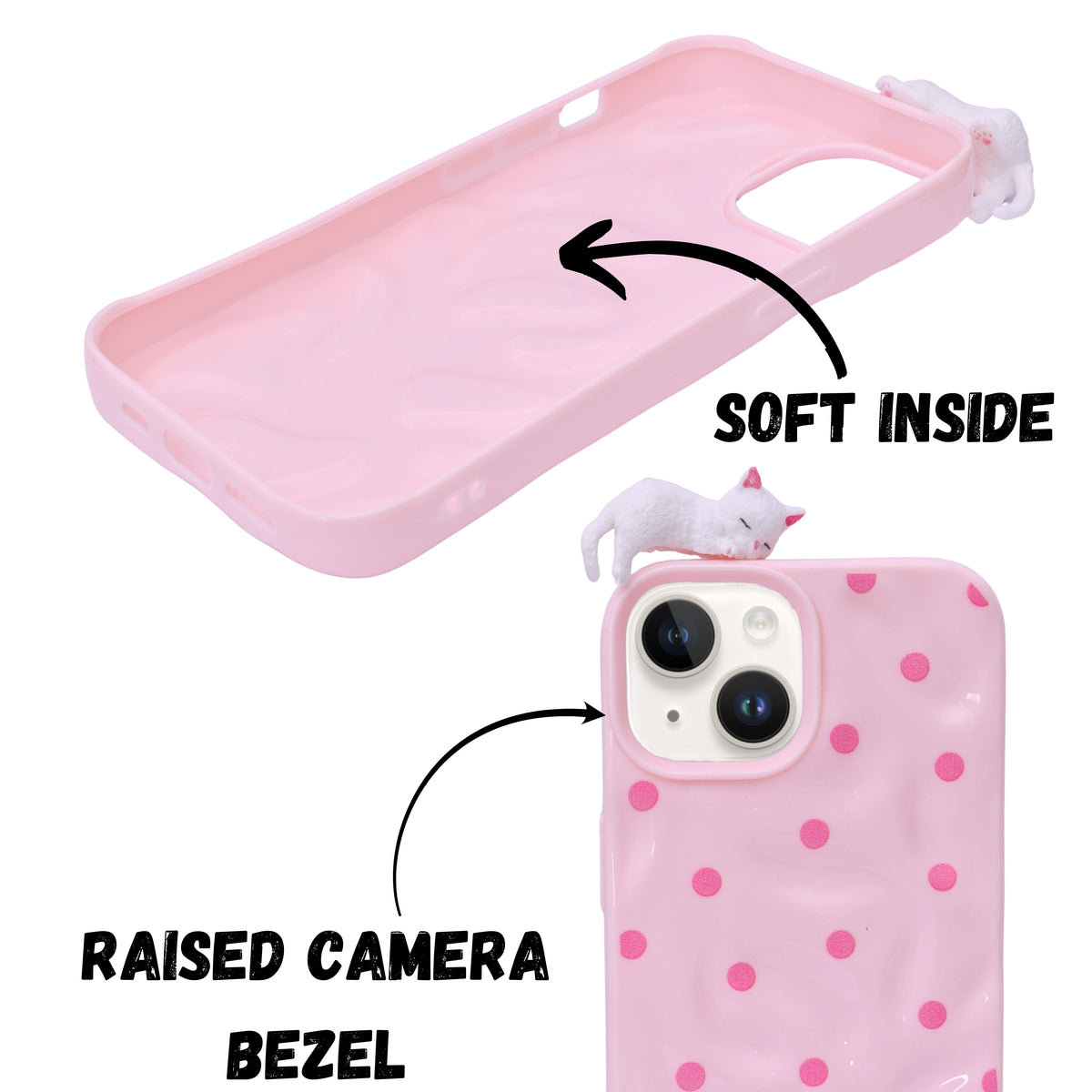 3D Cartoon Character with Polka Dots Soft Phone Case for iPhone 14 Plus/ 15 Plus