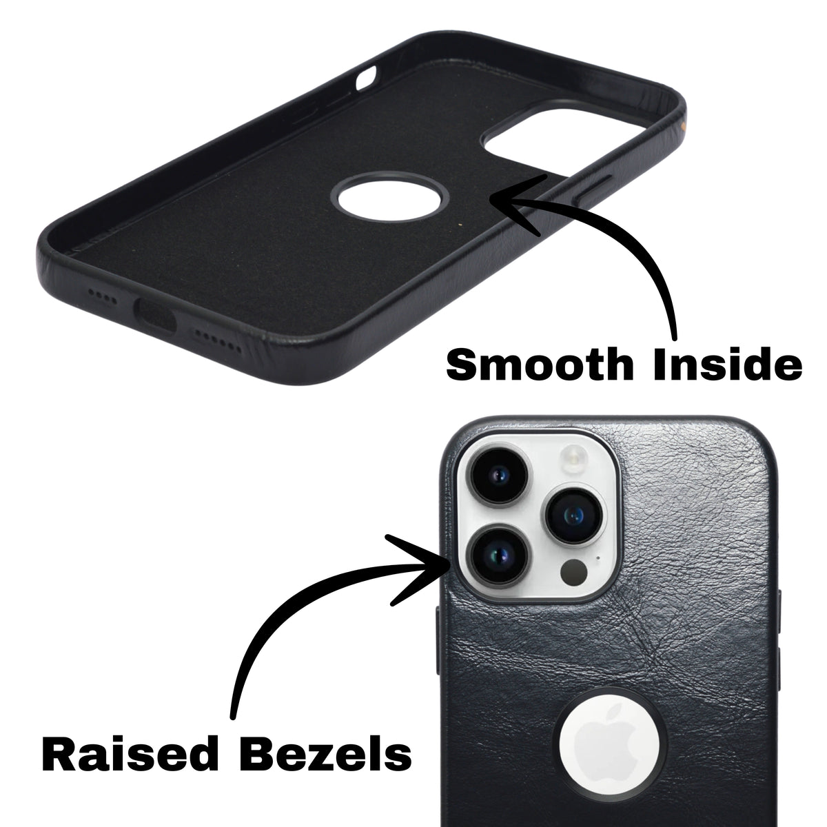Deecase Premium Leather Finish with Metallic Logo Ring Cutout Phone Case for iPhone 14 Pro