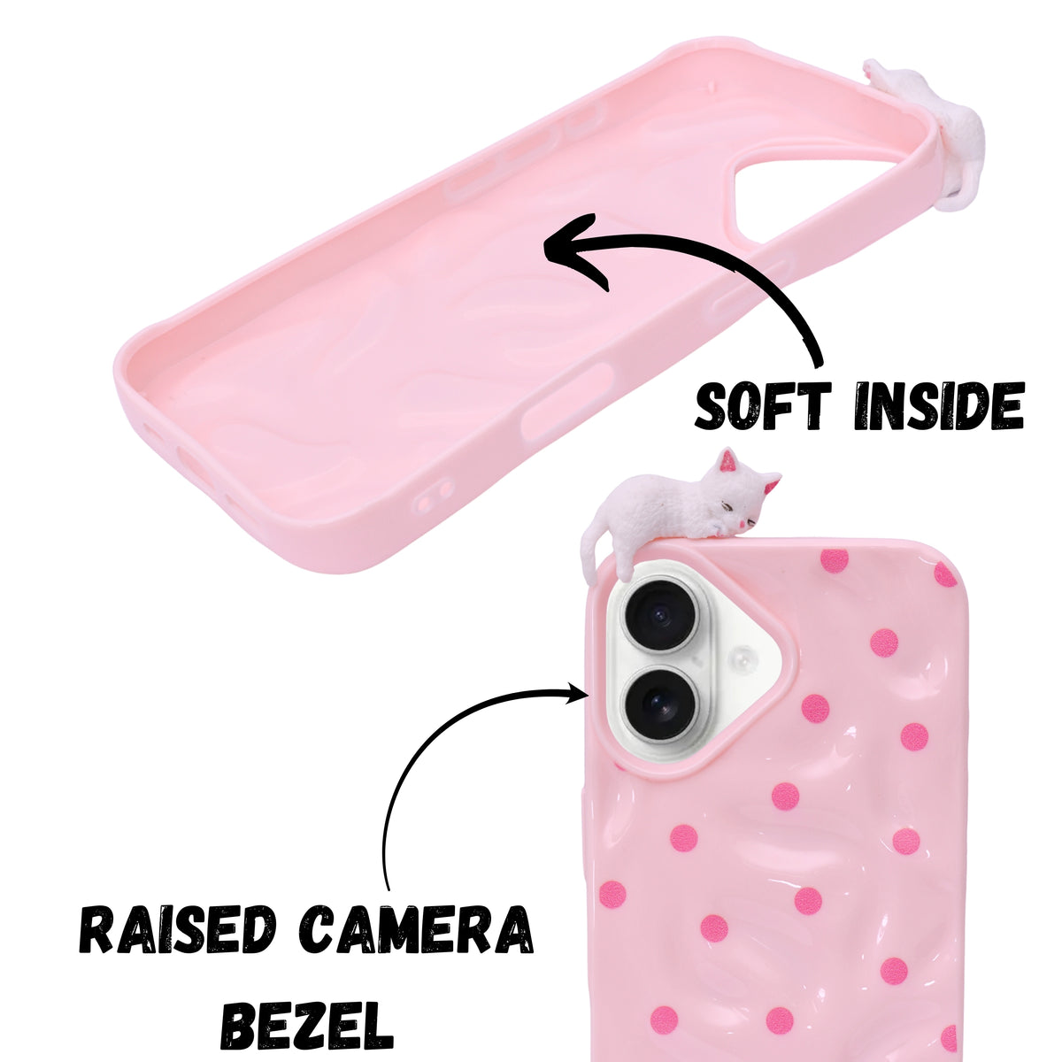 3D Cartoon Character with Polka Dots Soft Phone Case for iPhone 16 Plus