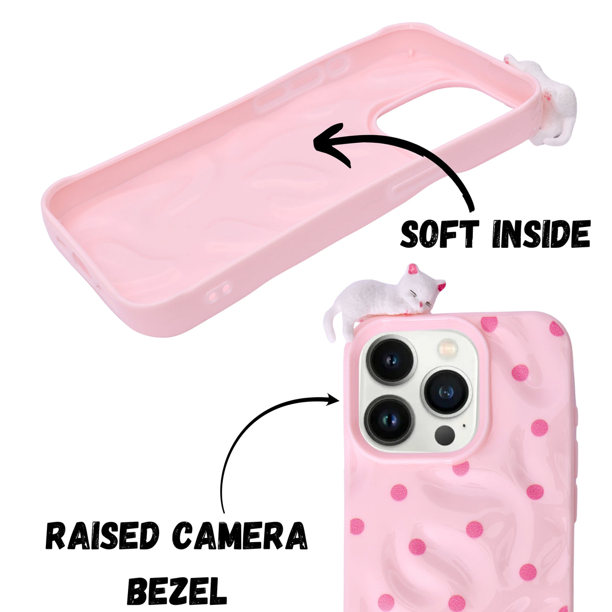 3D Cartoon Character with Polka Dots Soft Phone Case for iPhone 15 Pro