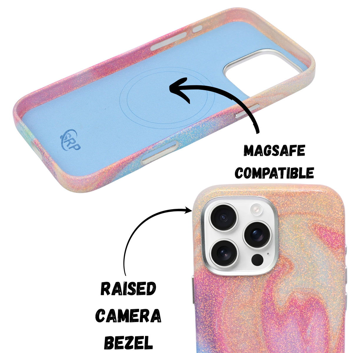 Glitter Marble Rainbow Case with Sparkle Finish Cover For iPhone 16 Pro Max