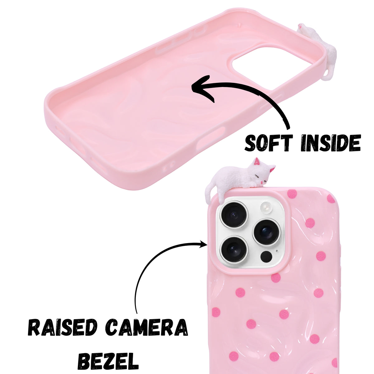 3D Cartoon Character with Polka Dots Soft Phone Case for iPhone 16 Pro