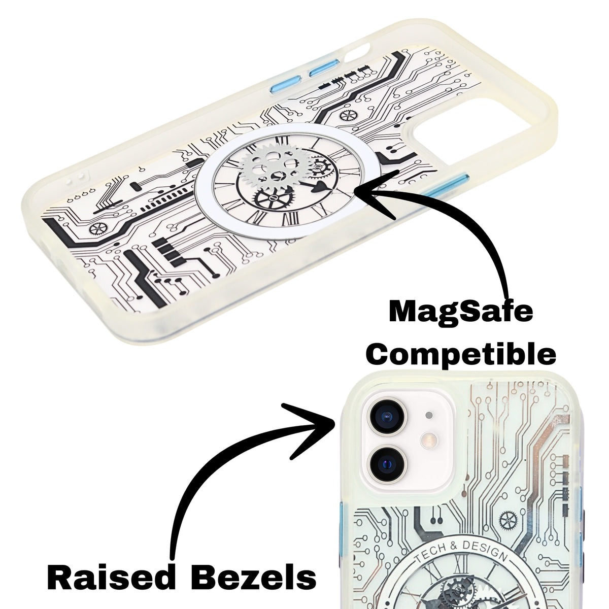 Tech Steampunk Gear Clock Design MagSafe Phone Case For iPhone 12/ 12Pro