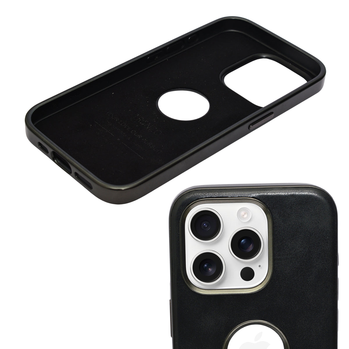 PU Leather Matte Finish with logo Cutout Phone Case for iPhone 15 Pro