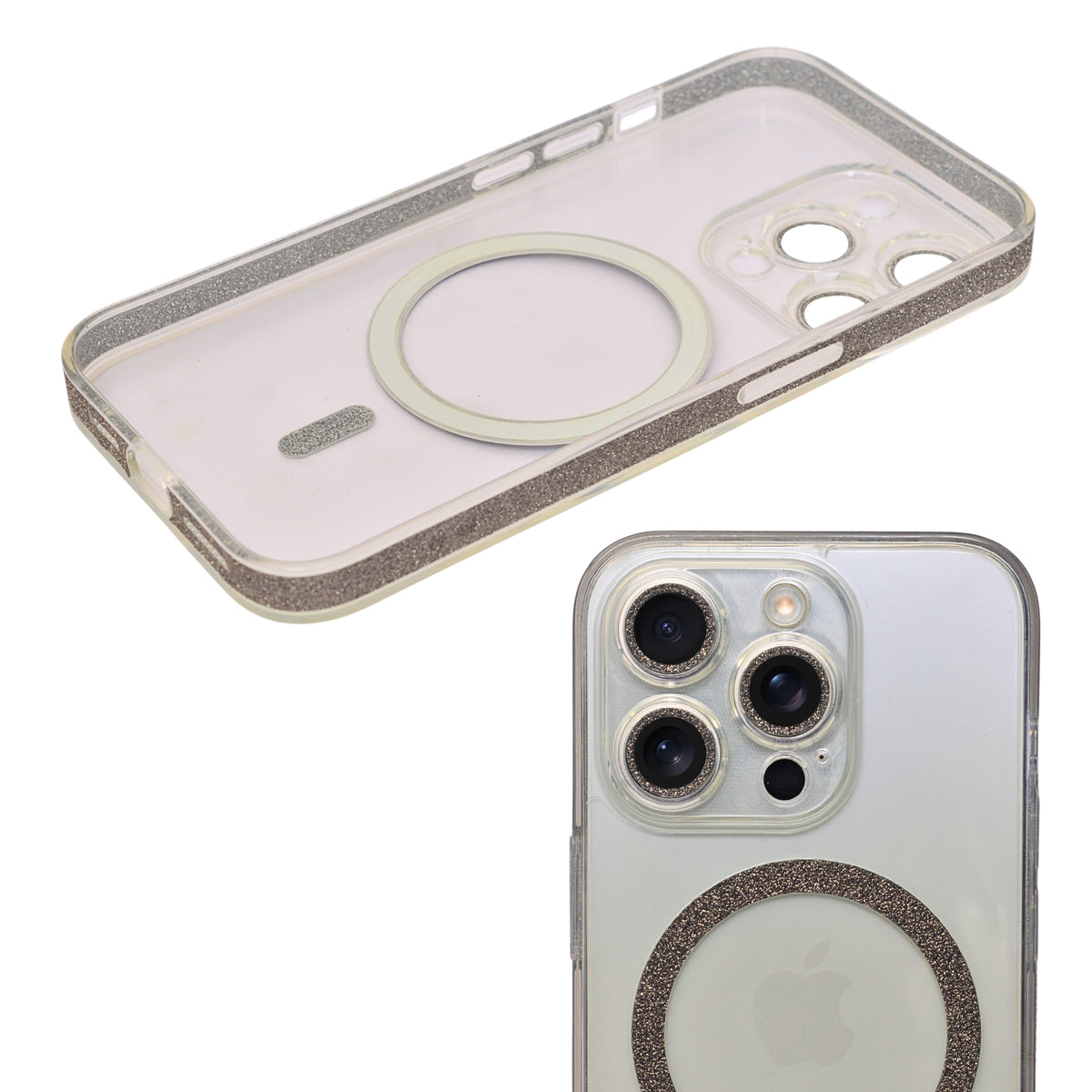 Transparent Protective Case with MagSafe Glitter Ring for iPhone 15 Pro