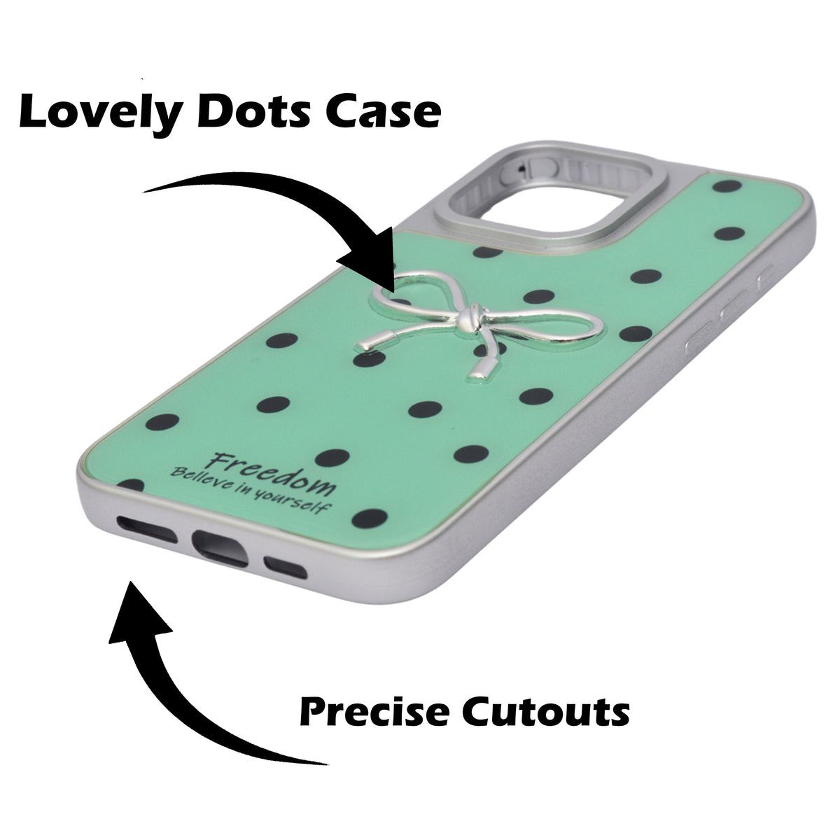Stylish Polka Dot Bow Cover For iPhone 16 Pro Max