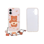 Cute Teddy Bear Soft Phone Case with Beaded Charm for iPhone 16