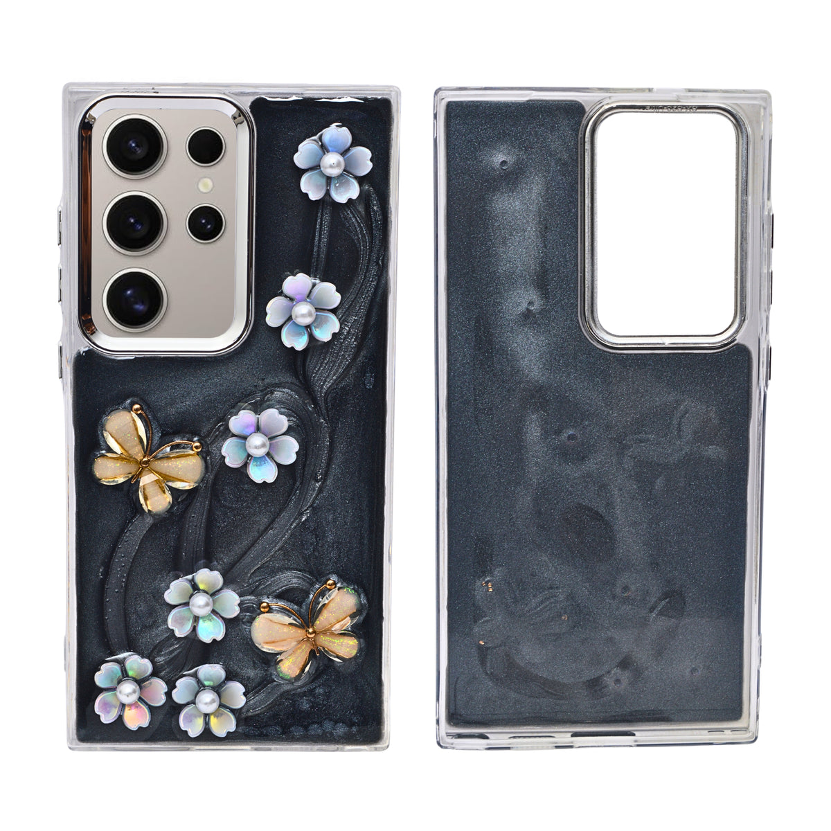 Luxury 3D Iridescent Pearl Flower & Butterfly Phone Case for Samsung S24Ultra